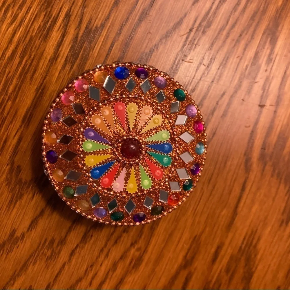 Round Trinket Box Multicolor Stones Indian Nesting Boxes Red Gold Set Of 3
